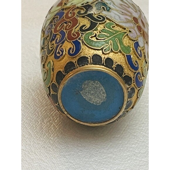 VTG Antique Chinese Cloisonne Enamel Brass Bud Vase Miniature 3” Floral Lotus - Picture 11 of 12